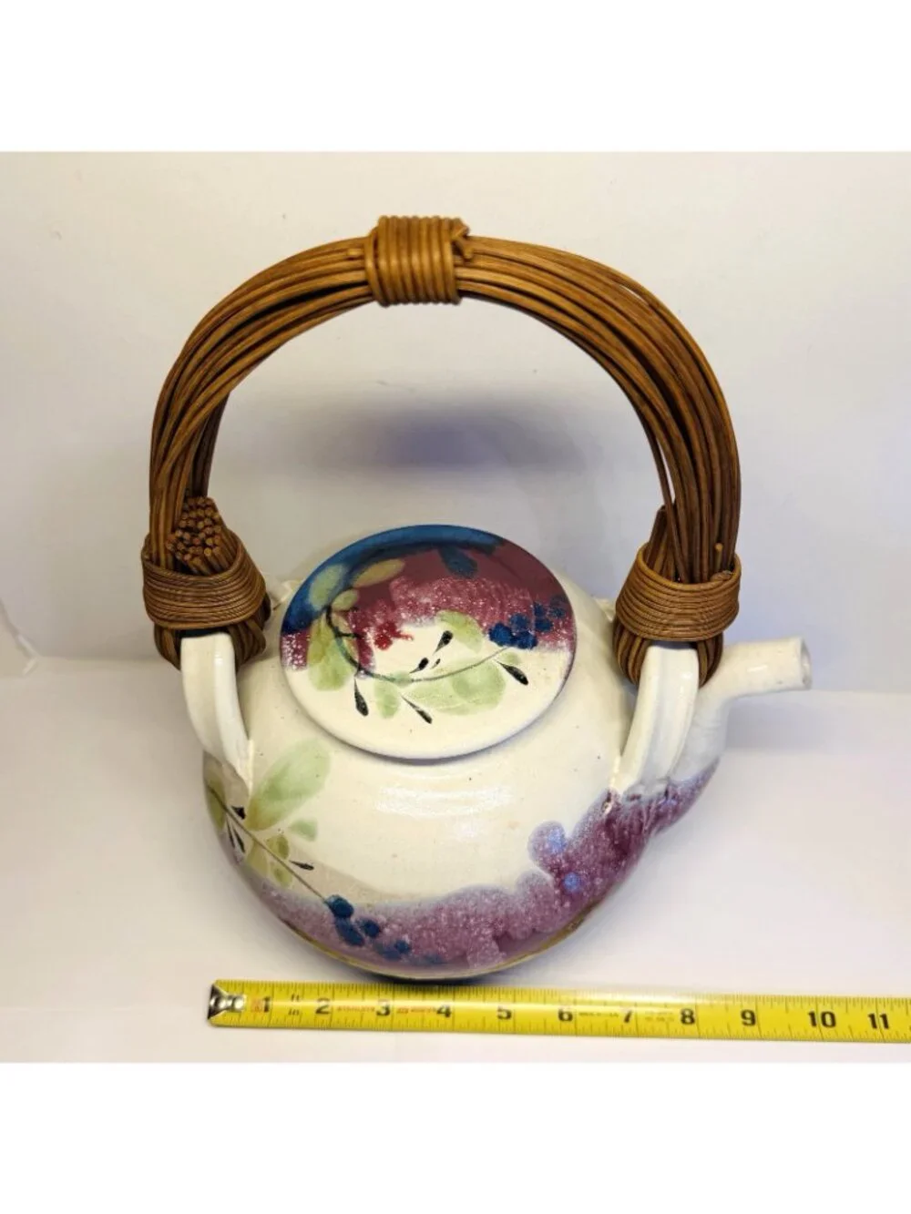 Jeff Chang Hawaii Art Pottery Large Lidded Teapot 2000 Floral Painted Glazed